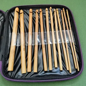Carbonized bamboo crochet hooks set with storage case for DIY handmade knitting crafts.