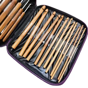 Carbonized Bamboo Crochet Hooks Set DIY Handcraft Knitting Needles With Portable Zipper Storage Bag For Weaving Craft