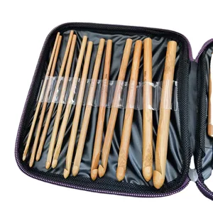 20pcs bamboo crochet hook set with storage case carbonized knitting needles craft tools