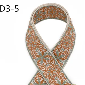 Ethnic style jacquard webbing strap detail, 5cm wide cotton polyester woven trim for bags.