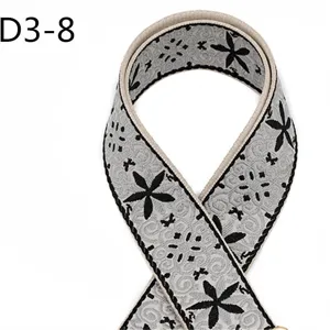 Ethnic jacquard webbing 5cm wide cotton polyester black white vintage strap for DIY sewing