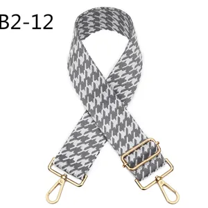 Grey houndstooth bag strap replacement adjustable cross body shoulder strap with gold hardware