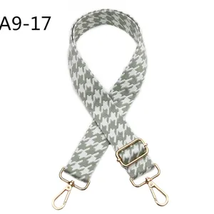 Λουράκι Τσάντας Jacquard Pied-de-poule Ρυθμιζόμενο Ανταλλακτικό με Χρυσά Μεταλλικά