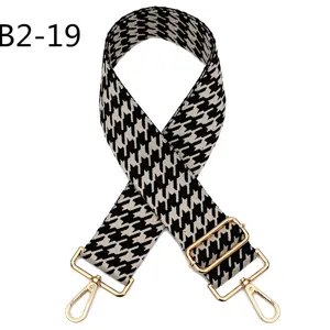 New houndstooth jacquard replacement bag strap with adjustable gold metal hardware for purses.