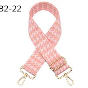 Pink white houndstooth bag strap replacement adjustable cross body strap with gold hardware