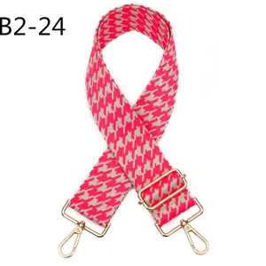 Pink grey houndstooth jacquard replacement bag strap adjustable gold tone hardware