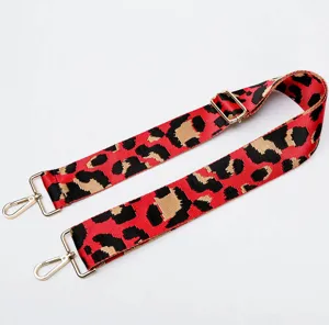Correa de bolso con estampado de leopardo rojo ajustable de reemplazo con herrajes dorados