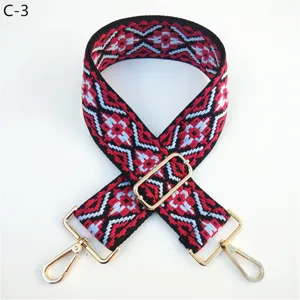 Ethnic Style Woven Bag Strap Replacement Adjustable Crossbody Strap with Gold Hardware