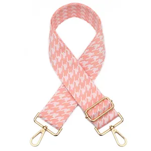 Pink houndstooth jacquard bag strap replacement adjustable crossbody shoulder belt