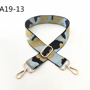 Replacement jacquard camo bag strap ethnic style adjustable shoulder strap with gold hooks.