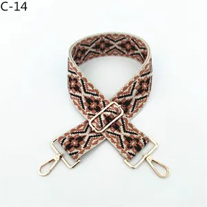 Adjustable ethnic style woven bag strap jacquard replacement strap detail close-up.