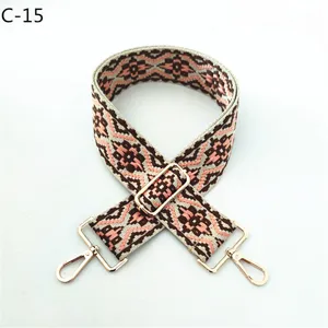 Ethnic style jacquard replacement bag strap with adjustable metal buckles for crossbody bags.