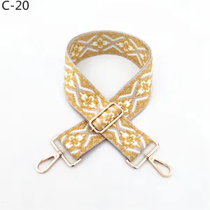 Ethnic style jacquard replacement bag strap with golden metal hardware adjustable long.