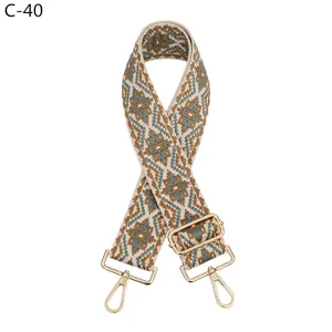 Ethnic style jacquard bag strap with adjustable metal hardware, perfect for crossbody bags.