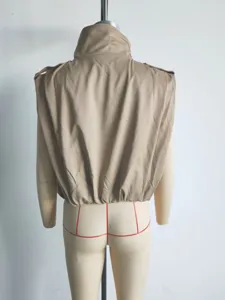 Donna casual colletto in piedi plissettato senza maniche trench gilet giacca autunno top