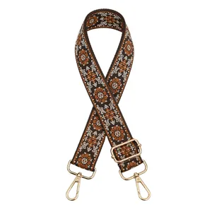 Boho κεντητό ανταλλακτικό λουρί τσάντας με χρυσά μεταλλικά εξαρτήματα και ρυθμιζόμενο.