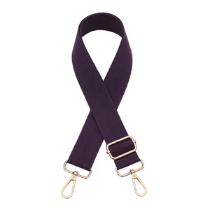 Dark purple replacement bag strap with gold metal hardware, adjustable crossbody handbag accessory.