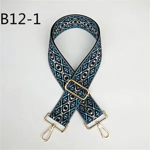 Ethnic style wide bag strap, jacquard replacement shoulder strap with adjustable gold hardware.