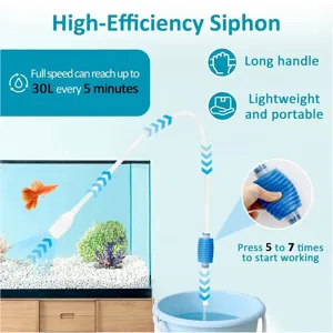 Detailansicht der manuellen Aquarium Wasserwechsel Pumpe, mit flexiblem Schlauch für Aquarien.