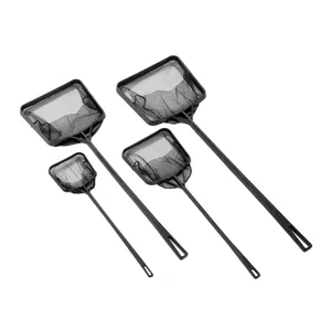 Black fish landing net aquarium net set of four different sizes for fish tank cleaning and catching.