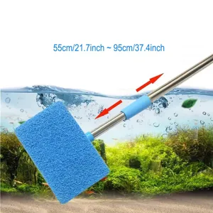 Telescopic aquarium cleaning brush long handle fish tank glass algae scraper tool