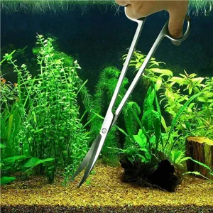 Stainless steel aquarium plant scissors for aquascaping, long curved aquascaping tool for fish tank.