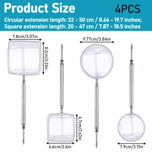 Petit kit de filet de peche pour aquarium en acier inoxydable retractable 4pcs