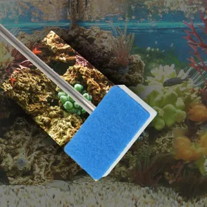 Long handle fish tank cleaning brush glass algae scraper aquarium cleaning tool blue sponge head