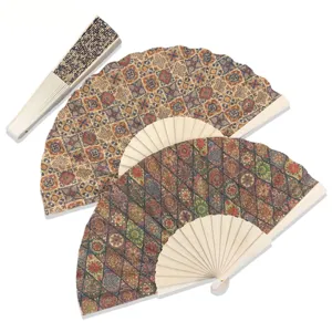 Wholesale Spanish style folding fan with elegant European vintage floral patterns and wood ribs.
