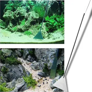 Stainless steel aquarium sand scraper and algae cleaning tool for fish tank landscaping.
