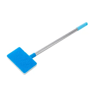 Detailed view of the long-handled aquarium glass cleaning brush featuring a durable blue sponge head.
