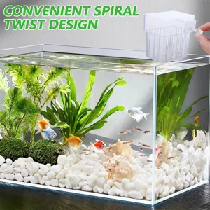 Transparent plastic aquarium plant holder detail, hanging basket for water plants.