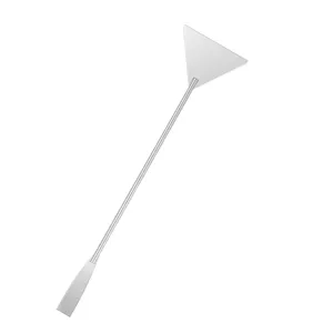 Stainless steel aquarium sand scraper detail, long handle flat spatula for fish tank cleaning.