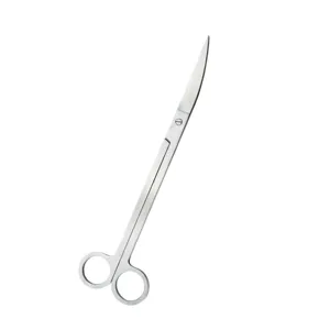 Stainless steel curved aquarium plant scissors for precision fish tank landscaping maintenance.