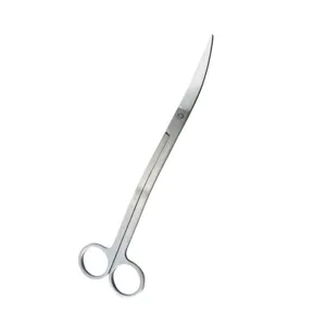 Close-up detail of stainless steel curved aquarium scissors for precision aquascaping.