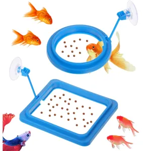 Aquarium fish tank floating feeding ring with suction cup blue plastic feeder tool for small fish.