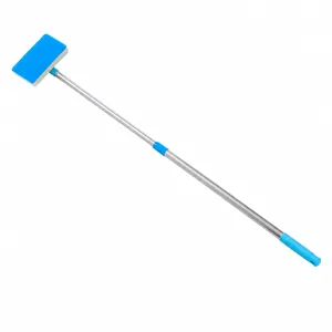 Telescopic fish tank cleaning brush with sponge head and adjustable long metal handle.