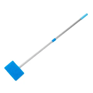 Detailed view of the fish tank cleaning brush with telescoping stainless steel handle and sponge head.