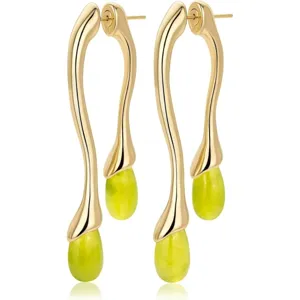 Boucles d'Oreilles Goutte d'Eau en Laiton Vintage Style Occidental Plaquées Or Véritable Pierre Gemme Synthétique pour Femme