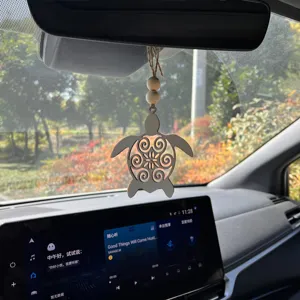 Adorno colgante de coche de tortuga de madera con cuentas, decoración de espejo retrovisor.