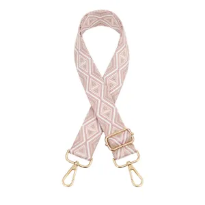 Correa de hombro de repuesto tejida ajustable para bolso de mujer, patrón rosa, herrajes dorados.
