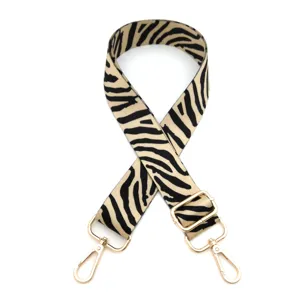 Zebra print replacement bag strap with adjustable gold metal hardware for shoulder crossbody bags