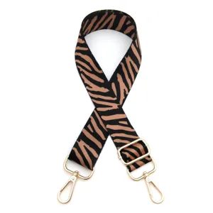 Replacement zebra print adjustable bag strap with gold metal hardware for crossbody bags.