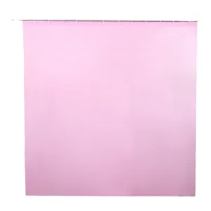 Solid pink waterproof shower curtain for bathroom, durable PEVA material with hanging rings.