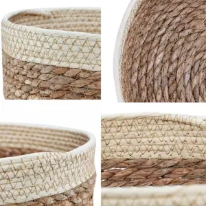 Woven storage basket desktop organizer natural seagrass round cosmetic snack container bin