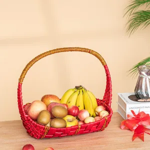 Cesta de fruta de mimbre rojo para supermercado regalo casa gran capacidad decora