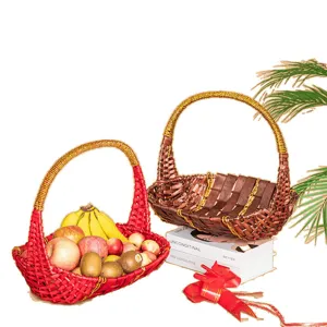 Cesta de frutas de mimbre cesta de almacenamiento cesta de regalo con asa hogar