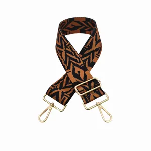 Sangle de sac bandoulière réglable de remplacement motif géométrique et quincaillerie dorée