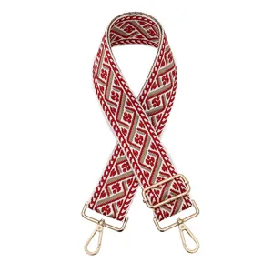 Bandoulière de sac tissée de rechange avec motif ethnique et boucles dorées pour sacs à main.