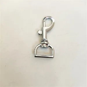 Silver metal swivel snap hook, lobster clasp with D ring for bags, purses and keychains.
